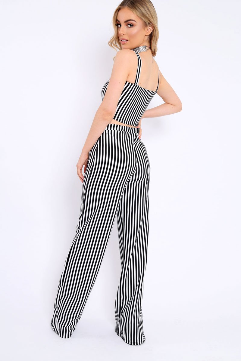 Black and White Stripe Crop Top and Trousers Co-ord Set - Kimmy-Co-ords