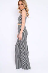 Black and White Stripe Crop Top and Trousers Co-ord Set - Kimmy-Co-ords
