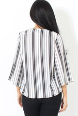 Black and White Stripe Cross over Front Detail Top- Tasha-Tops
