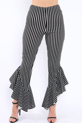 Black and White Stripe Frill Hem Trousers - Ashlie-Trousers