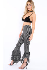 Black and White Stripe Frill Hem Trousers - Ashlie-Trousers