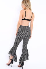 Black and White Stripe Frill Hem Trousers - Ashlie-Trousers