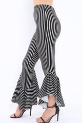 Black and White Stripe Frill Hem Trousers - Ashlie-Trousers