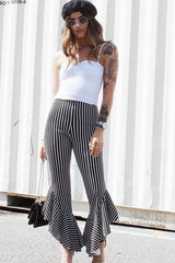 Black and White Stripe Frill Hem Trousers - Ashlie-Trousers