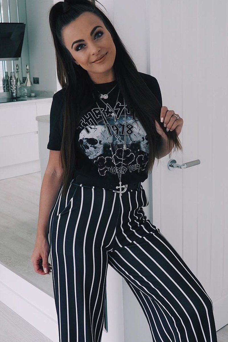 Black and White Stripe Paper Bag Tie Waist Wide Leg Trousers - Kennedy-Trousers