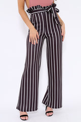 Black and White Stripe Paper Bag Tie Waist Wide Leg Trousers - Kennedy-Trousers