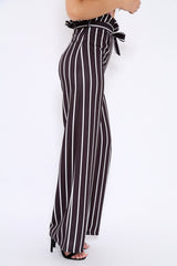 Black and White Stripe Paper Bag Tie Waist Wide Leg Trousers - Kennedy-Trousers