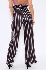 Black and White Stripe Paper Bag Tie Waist Wide Leg Trousers - Kennedy-Trousers