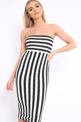 Black and White Stripe Strapless Bodycon Dress - Mirabell-Dresses