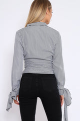 Black and White Stripe Tie Shirt - Jenica-Tops