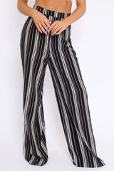Black and White Stripe Wide Leg Trousers - Krisha-Trousers