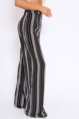 Black and White Stripe Wide Leg Trousers - Krisha-Trousers