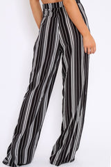 Black and White Stripe Wide Leg Trousers - Krisha-Trousers