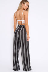 Black and White Stripe Wide Leg Trousers - Krisha-Trousers