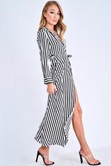Black and White Stripe Wrap Maxi Dress - Adisyn-Dresses