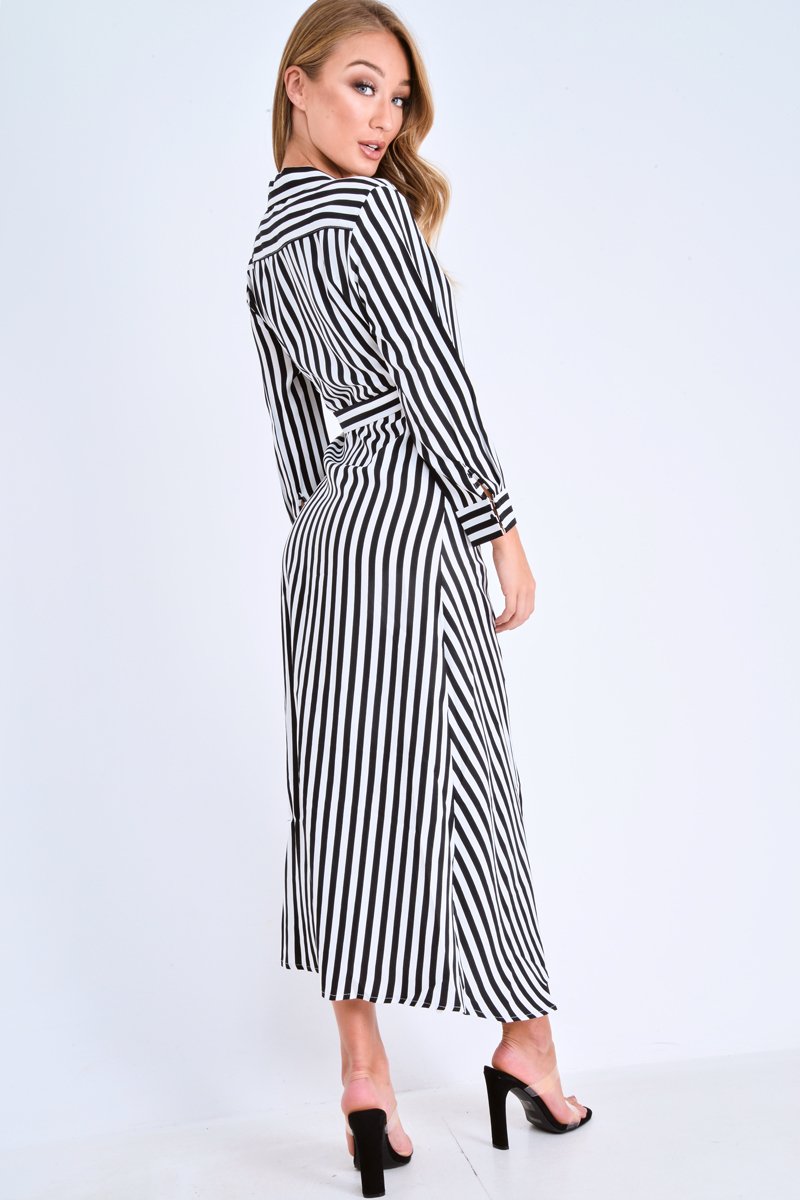 Black and White Stripe Wrap Maxi Dress - Adisyn-Dresses
