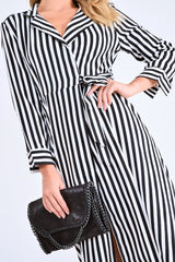 Black and White Stripe Wrap Maxi Dress - Adisyn-Dresses