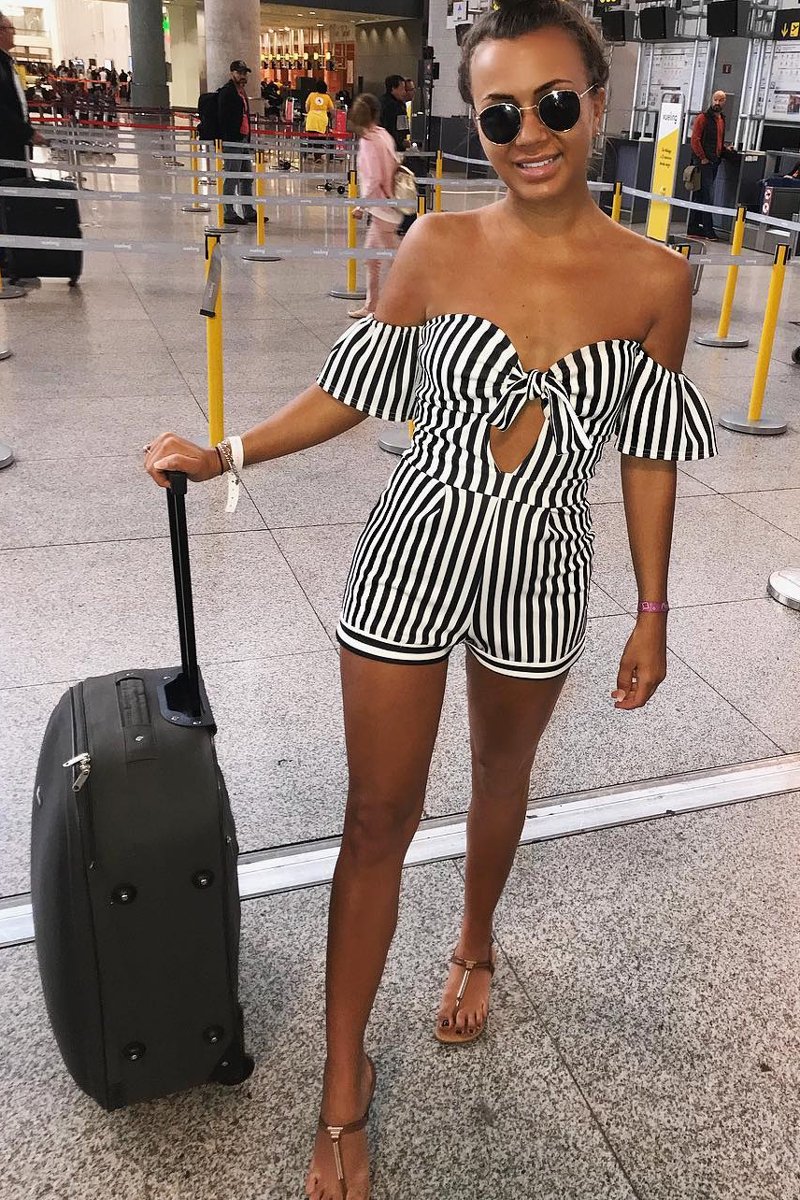 Black and White Striped Bardot Playsuit - Gracy-Playsuits