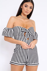 Black and White Striped Bardot Playsuit - Gracy-Playsuits