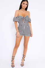 Black and White Striped Bardot Playsuit - Gracy-Playsuits