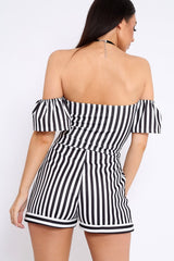 Black and White Striped Bardot Playsuit - Gracy-Playsuits