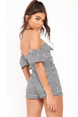 Black and White Striped Bardot Playsuit - Suzey-Playsuits