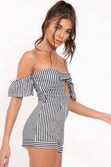 Black and White Striped Bardot Playsuit - Suzey-Playsuits