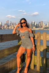 Black and White Striped Bardot Playsuit - Suzey-Playsuits