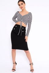 Black and White Striped Bardot Ruched Tie Top - Dakota-Tops