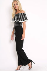 Black and White Striped Bardot Top Jumpsuit - Shana-Jumpsuits