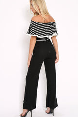 Black and White Striped Bardot Top Jumpsuit - Shana-Jumpsuits