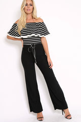 Black and White Striped Bardot Top Jumpsuit - Shana-Jumpsuits