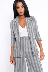 Black and White Striped Blazer - Ivonna-Jackets