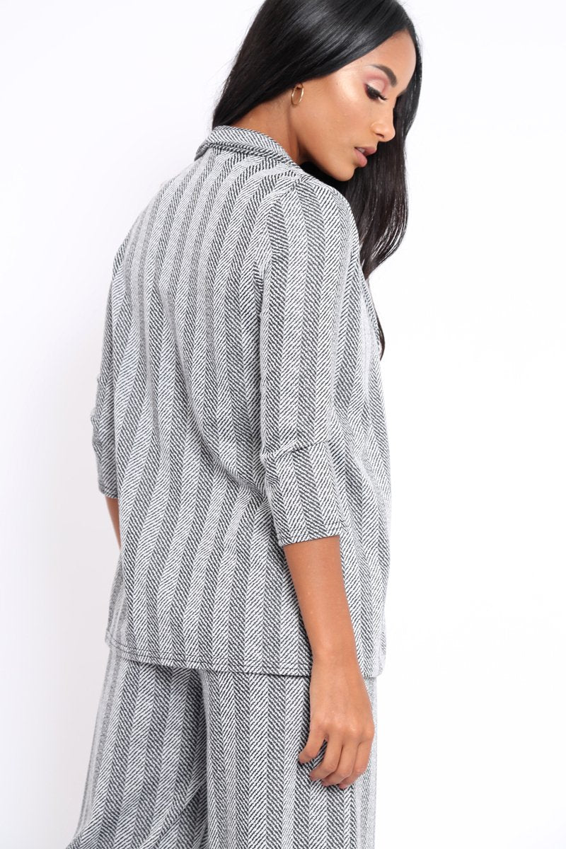 Black and White Striped Blazer - Ivonna-Jackets