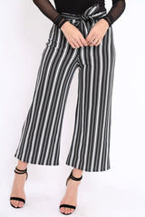 Black and White Striped Cropped Trousers - Daphni-Trousers