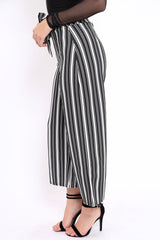 Black and White Striped Cropped Trousers - Daphni-Trousers