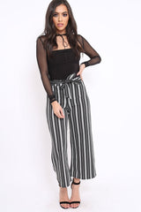 Black and White Striped Cropped Trousers - Daphni-Trousers