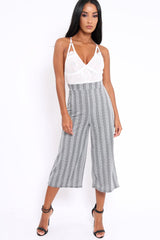 Black and White Striped Culottes - Ivonna-Trousers