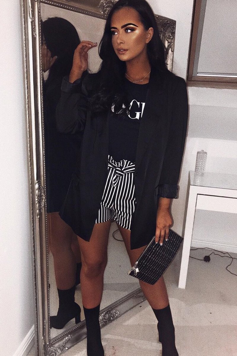 Black and White Striped Matte PU Paper Bag Shorts - Genia-Shorts