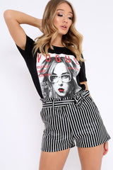 Black and White Striped Matte PU Paper Bag Shorts - Genia-Shorts