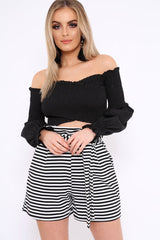 Black and White Striped Paper Bag Tie Waist Shorts - Sigrid-Shorts
