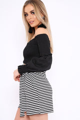 Black and White Striped Paper Bag Tie Waist Shorts - Sigrid-Shorts