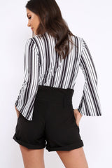 Black and White Striped Plunge Front Bodysuit - Dyanna-Bodysuits