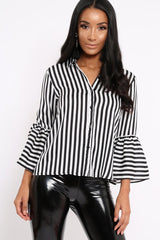 Black and White Striped Shirt with Bell Sleeves - Harper-Shirts