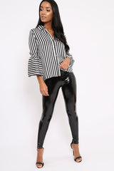 Black and White Striped Shirt with Bell Sleeves - Harper-Shirts
