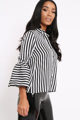 Black and White Striped Shirt with Bell Sleeves - Harper-Shirts