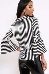 Black and White Striped Shirt with Bell Sleeves - Harper-Shirts