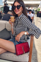 Black and White Striped Shirt with Bell Sleeves - Harper-Shirts