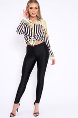 Black and White Striped Shirt with Gold Scarf Print Detail - Jalana-Shirts