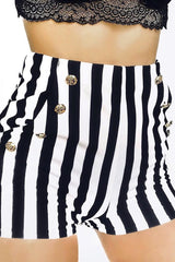 Black and White Striped Shorts with Gold Button Detailing - Joseline-Shorts